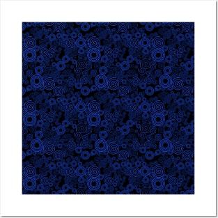 Blue and Black Spiral Pattern Posters and Art